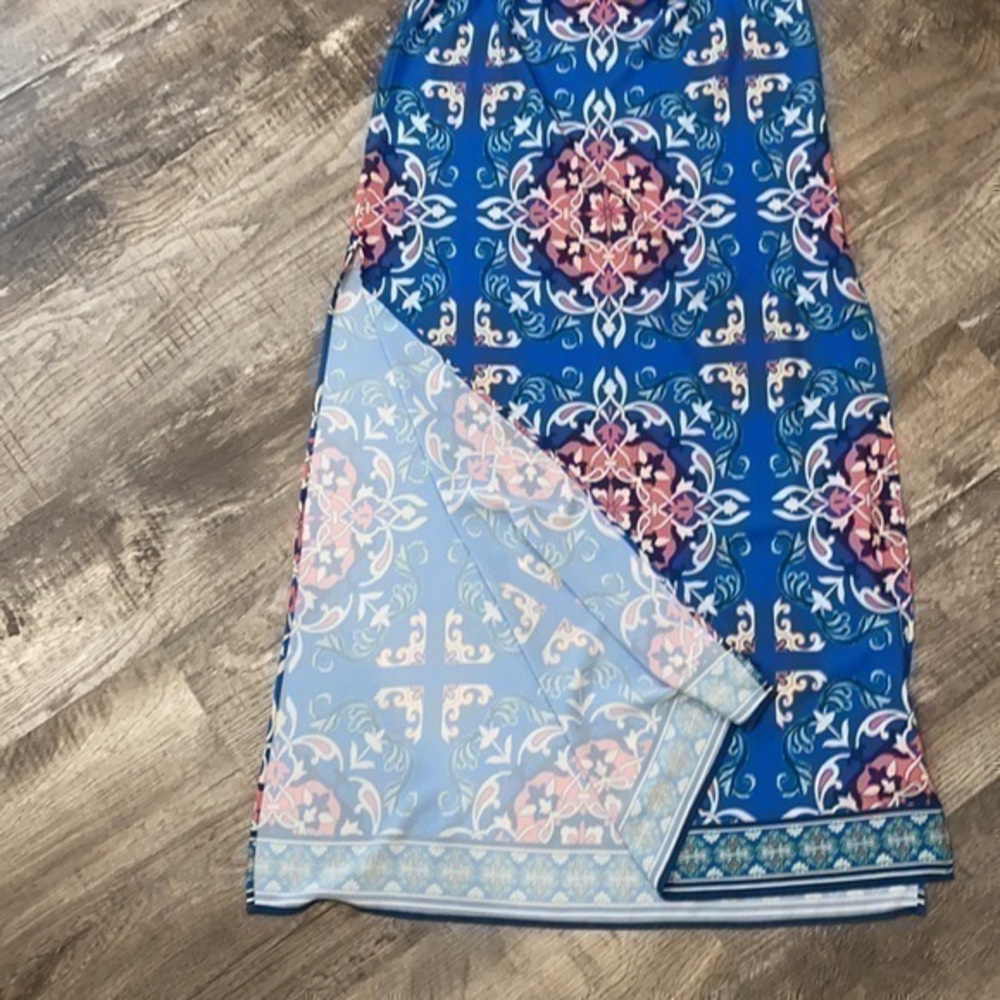 Flying Tomato blue geometric print off the shoulder maxi dress size small - Picture 6 of 7